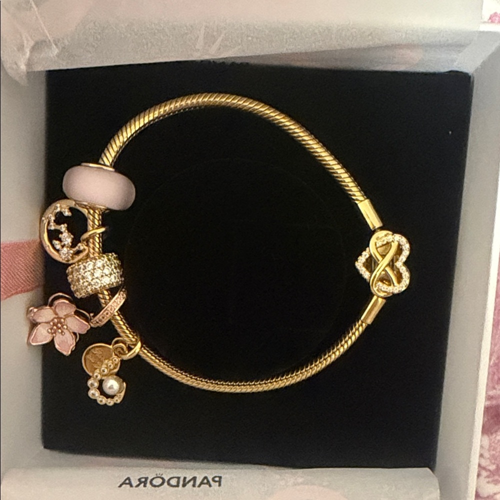 Pandora Gold and Pink Charm Bracelet
